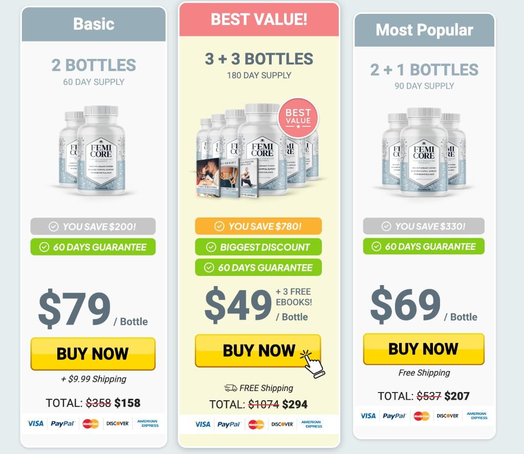 FemiCore packages and official price options