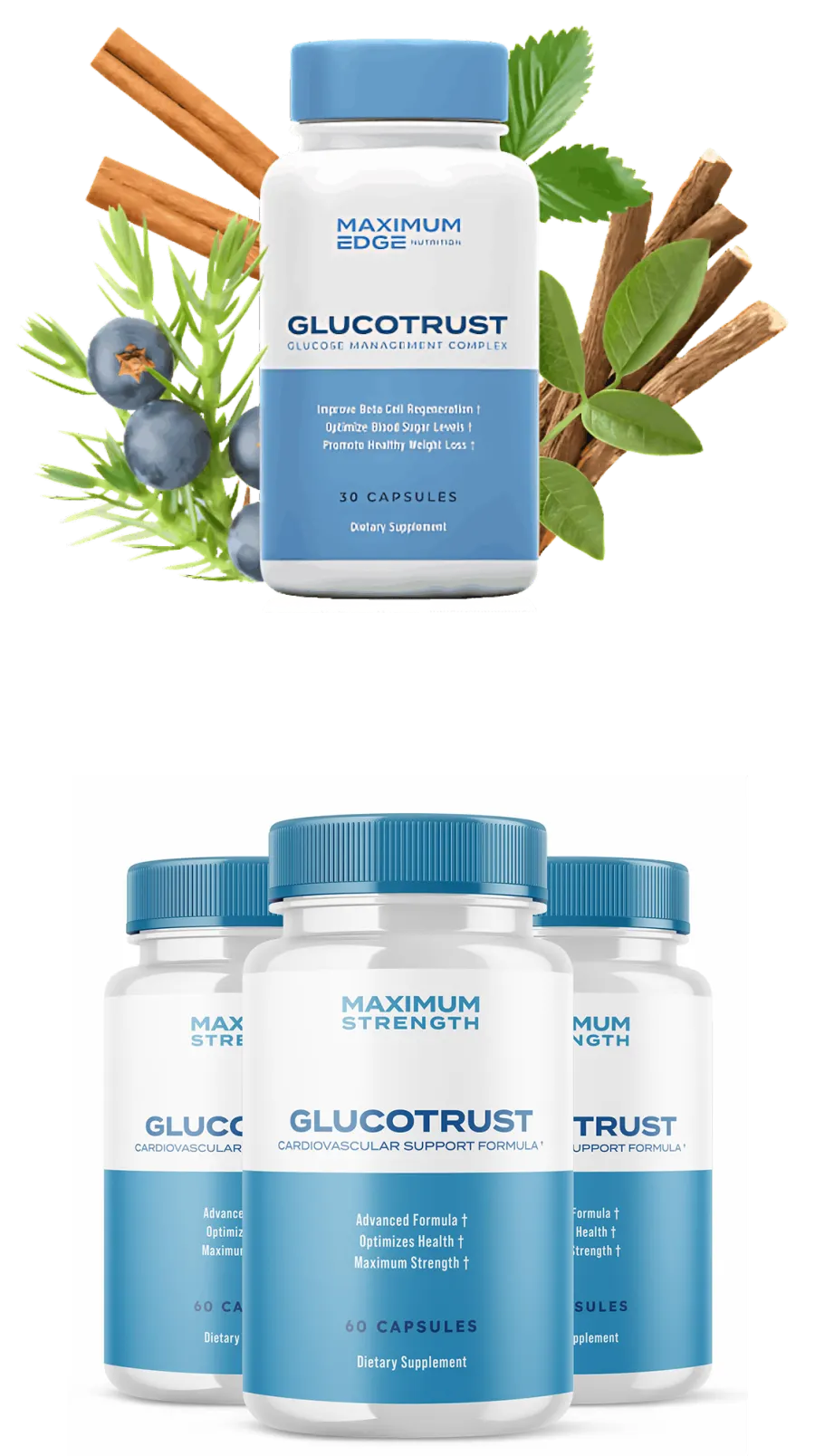 GlucoTrust blood sugar formula bottles and drops
